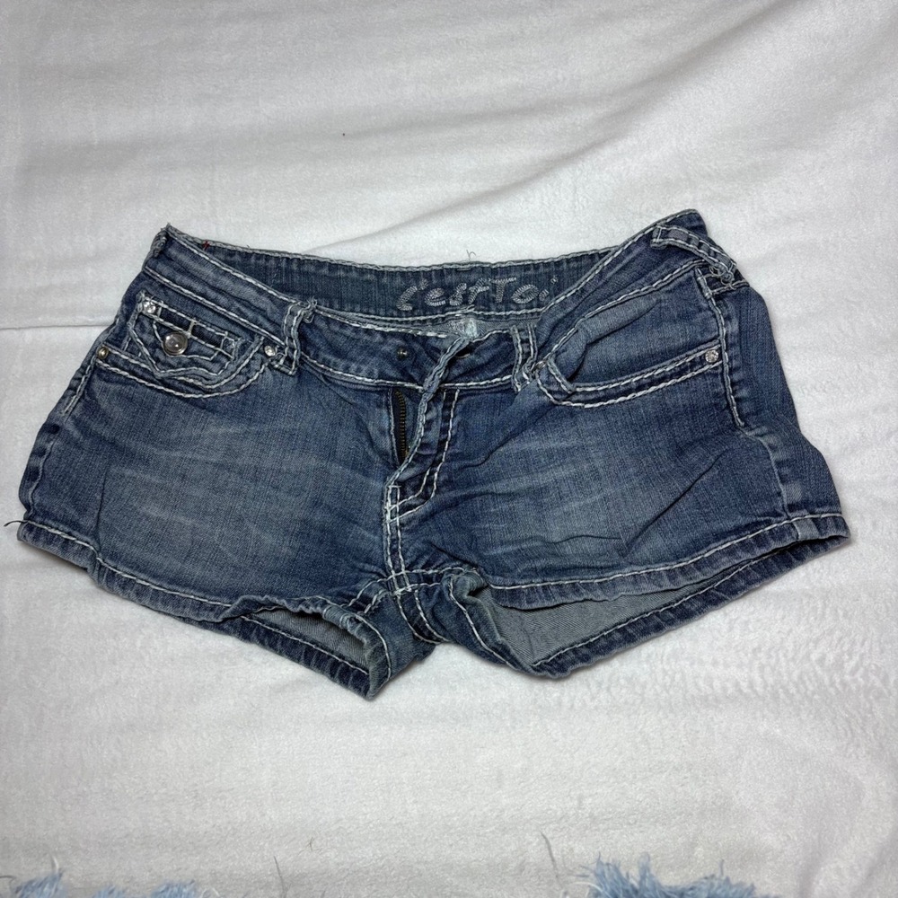 C'est Toi Jeans Women Medium Wash Denim Shorts Contrast Stitch Rhinestone Y2K M